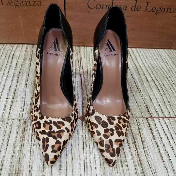 Ava & Aiden Black & Leopard Print Heel Size 8 - Picture 3 of 6